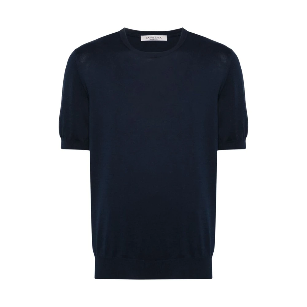 La Fileria Navy Blue Katoenen Gebreid T-shirt Blue Heren