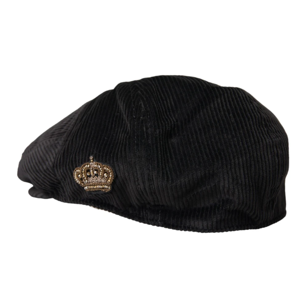 Dolce & Gabbana Zwarte Ribfluwelen Newsboy Cap Mannen Black Heren