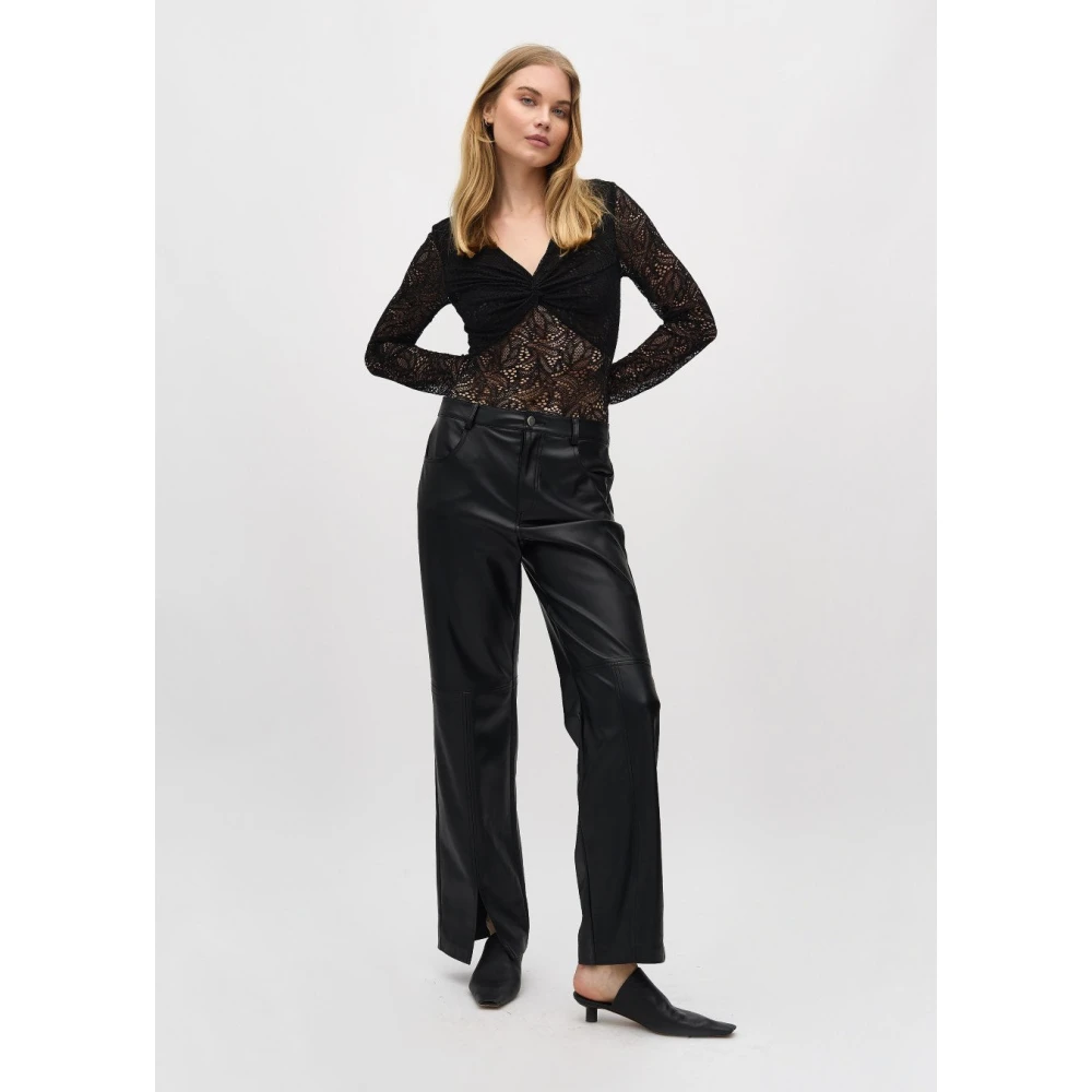 MbyM Zwarte vegan leren broek met wijde pijpen en splitjes Mayanna Black Dames