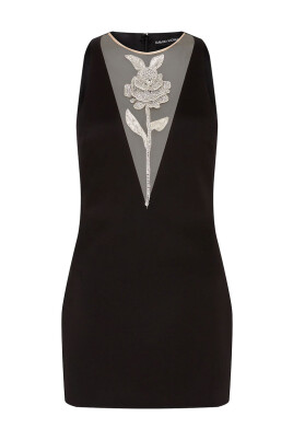 tulle scarf asymmetrical hem mini dress by david koma CRYSTAL BROOCH AND DRAPED HEM MINI DRESS main image 1