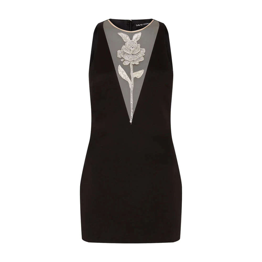 David Koma Black Party Dresses, Female, L, Crystal Rose Satin Mini Dress