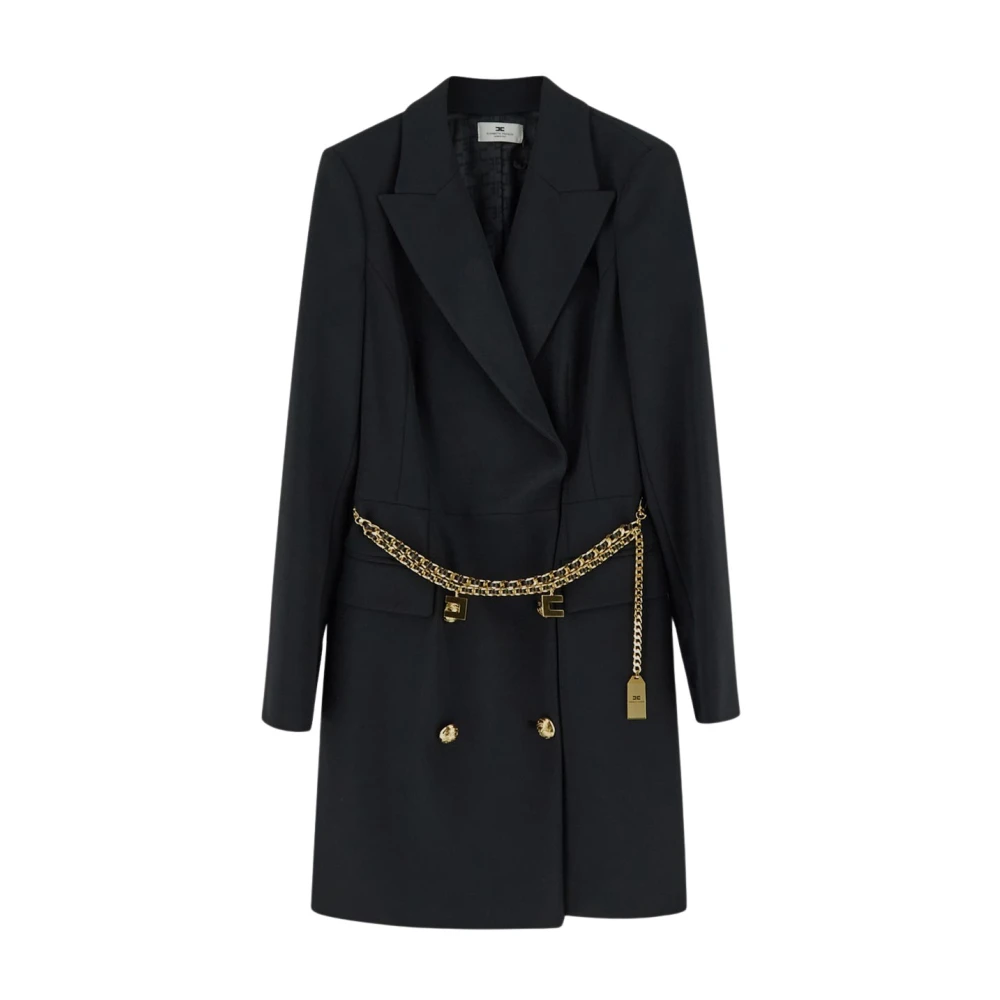 Elisabetta Franchi Zwarte Polyester Damesjurk met Ketting Black Dames