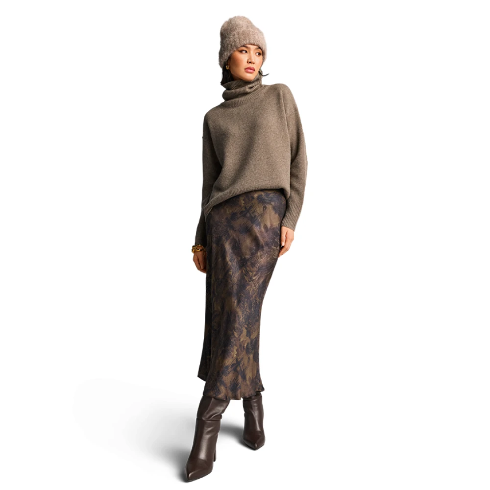 RIANI Exotische Plantenprint Midi Rok Brown Dames