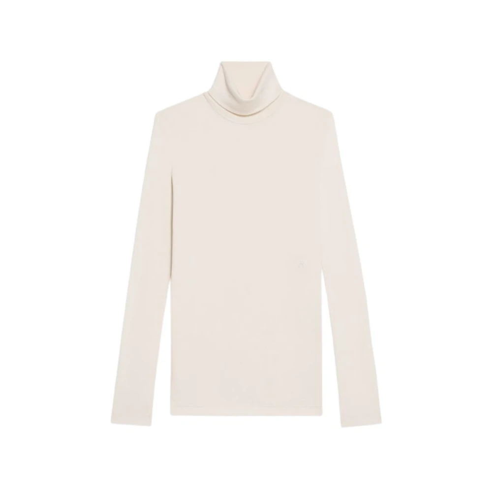 Helmut Lang Geribbelde Coltrui Katoen Modal Top Beige Dames