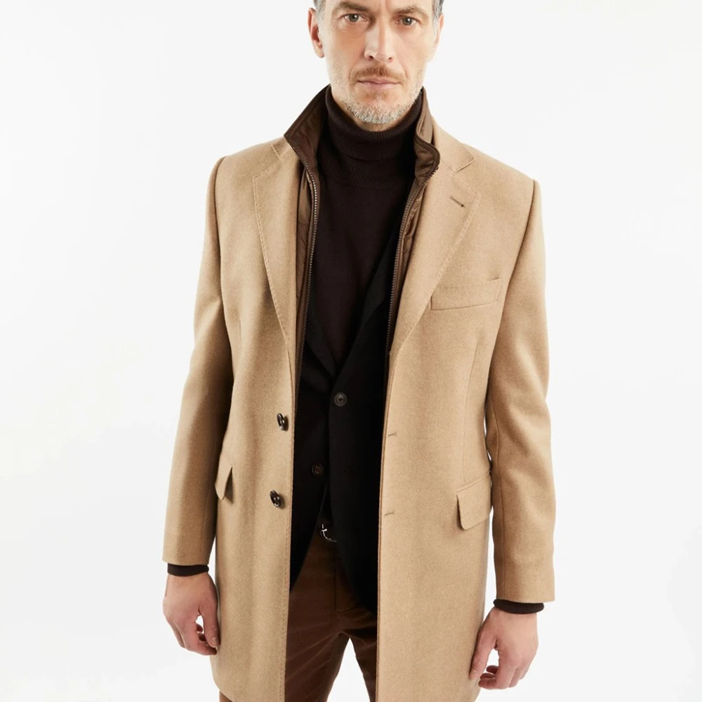 Fay Beige Wol Kasjmier Jas met Afneembaar Vest Beige Heren