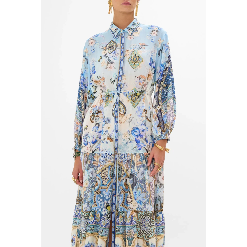 Camilla Gelaagde Lange Shirt Zijden Jurk Blue Dames