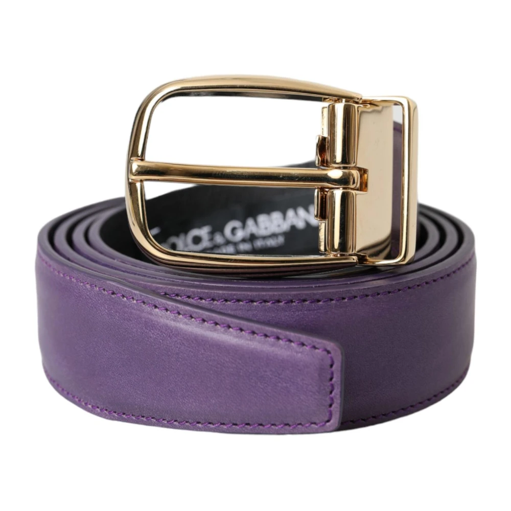 Dolce & Gabbana Men's Purple Leather Belt With Metal Buckle - Belts - One Size - Accessories