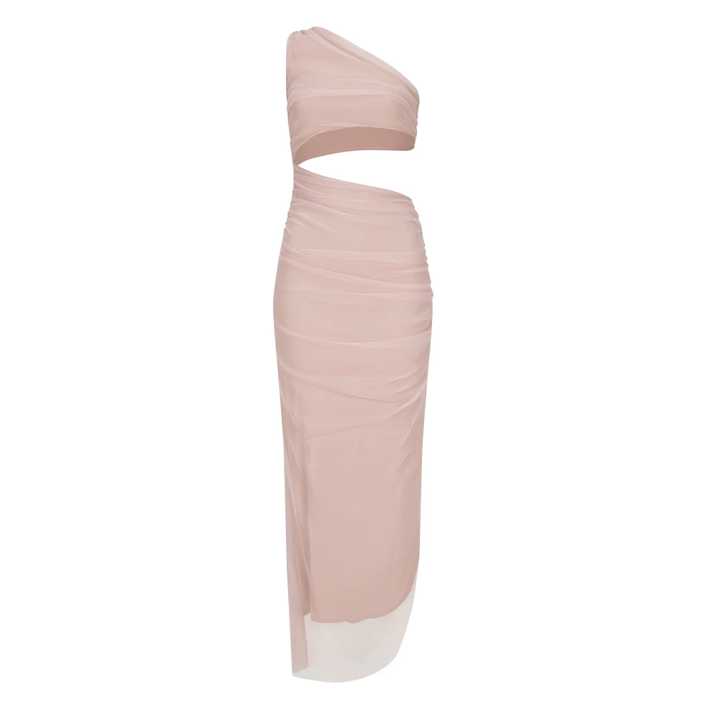 Nicowa One-Shoulder Mesh Maxi Jurk Pink Dames
