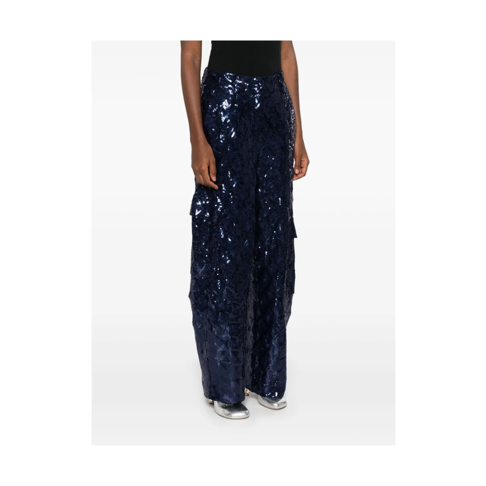 Rotate Birger Christensen Sequin Belted Navy Blue Cargo Pants Blue Dames