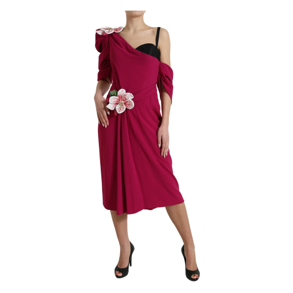 Dolce & Gabbana Purple Flower Embellished One Shoulder Dress - IT42|M - Image 2