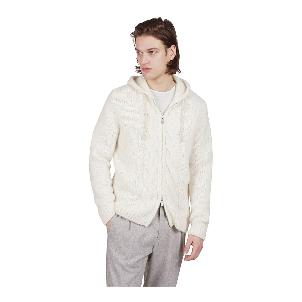 Eleventy Cashmere Alpaca Full Zip Hoodie Sweater White Heren