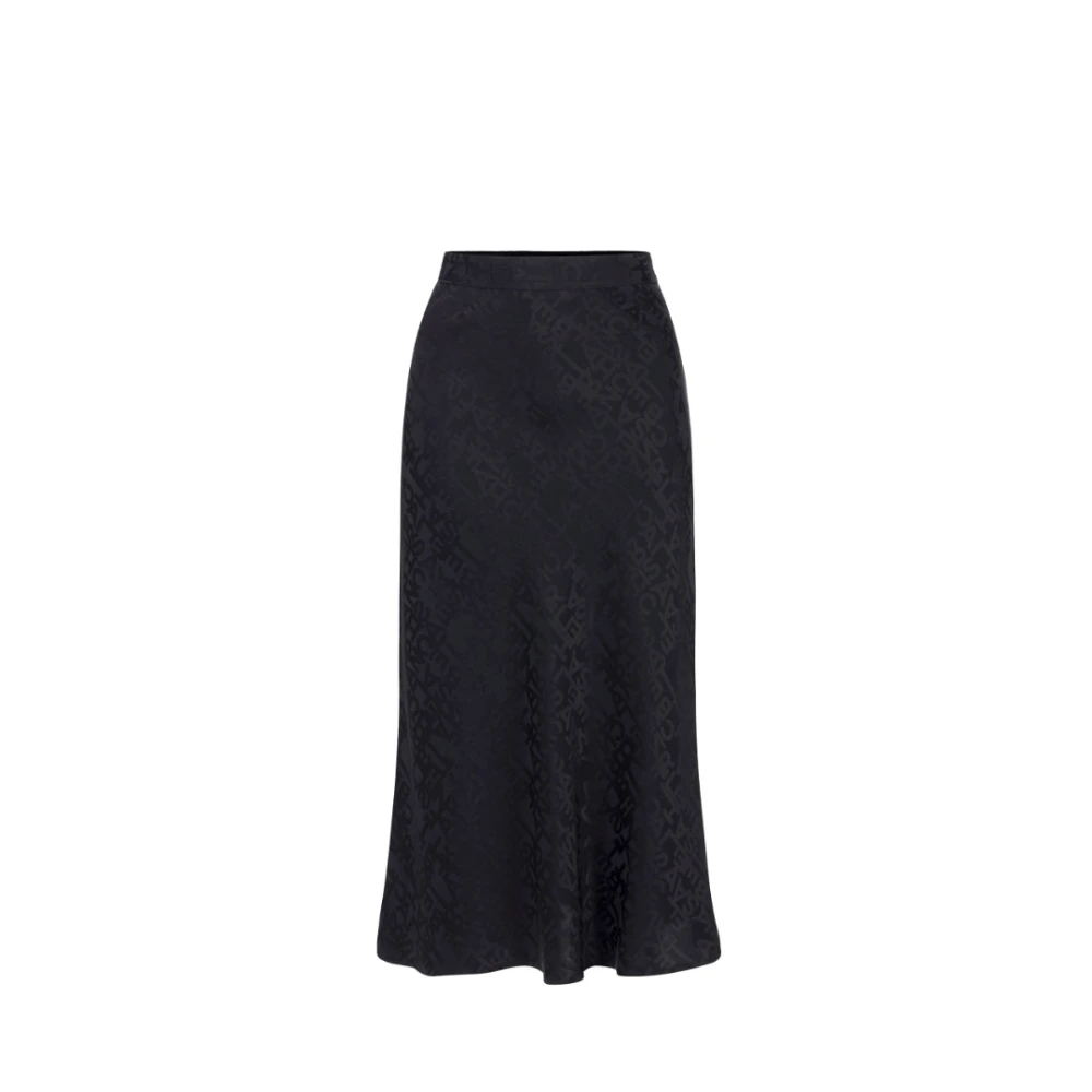 Elisabetta Franchi Uitlopende Midi Rok met Jacquard Letters Black Dames