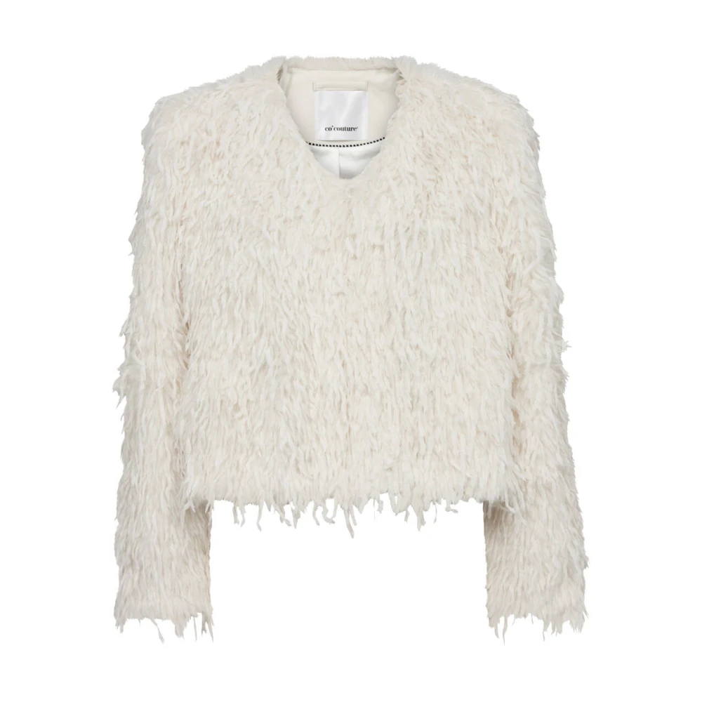 Co'Couture Faux Fur Jas met FeatherCC Stijl White Dames