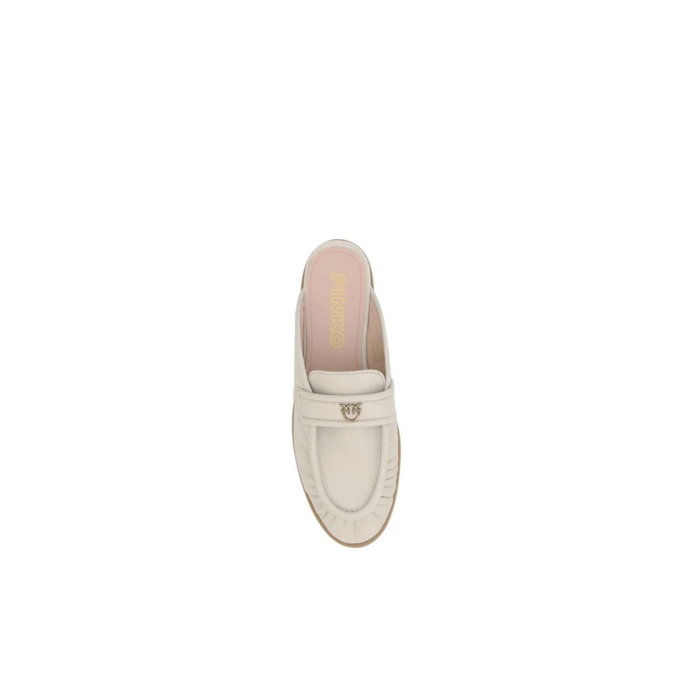 pinko Loafer-Stijl Leren Muiltjes met Love Birds Plaque Beige Dames