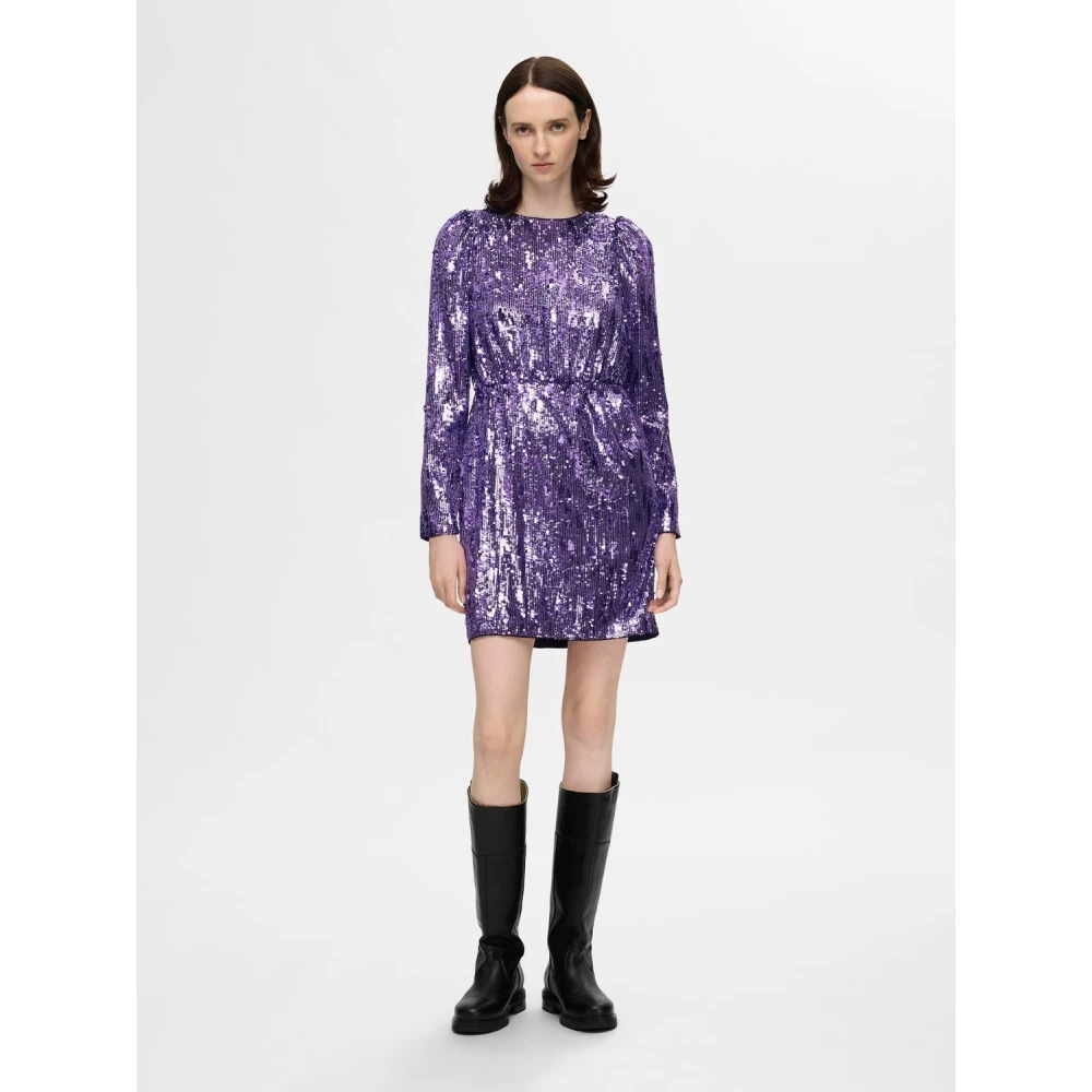 Selected Femme Ari-Colyn LS Short Sequins Dress Purple Dames