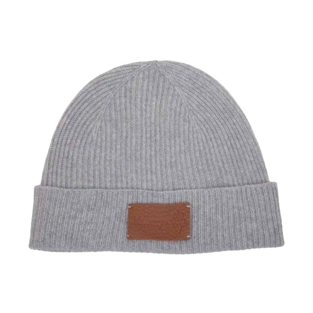 Eleventy Wol en Leren Beanie Hoed Gray Unisex