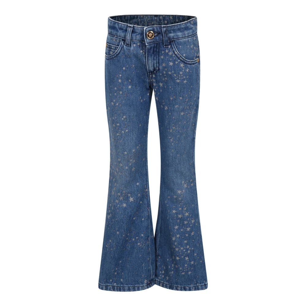 Versace Unisex Kids Blue Jeans, 12 Y, Denim Flared Jeans With Lurex Stars