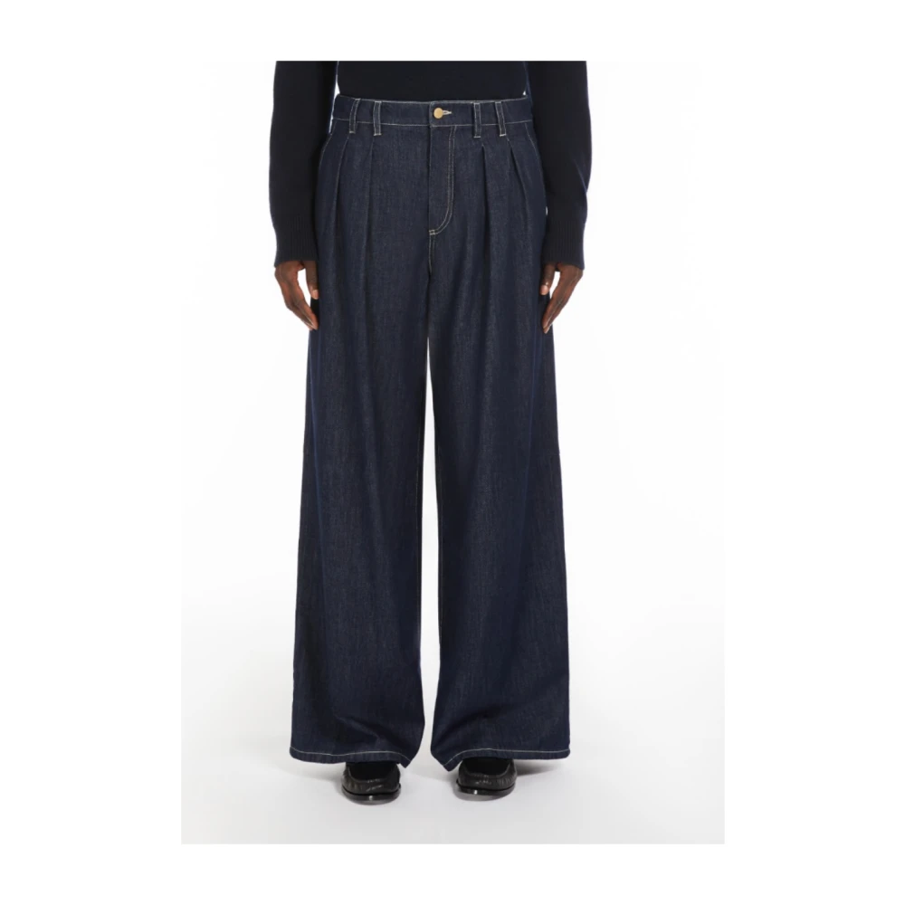 Max Mara Wijde Pijp Denim Broek met Uniek Ontwerp Blue Dames