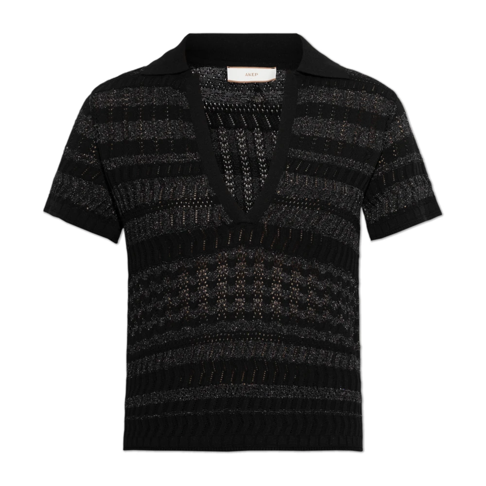 Akep Femme Noir Pulls, Taille: 40 Fr Polo Avec Fil Lurex