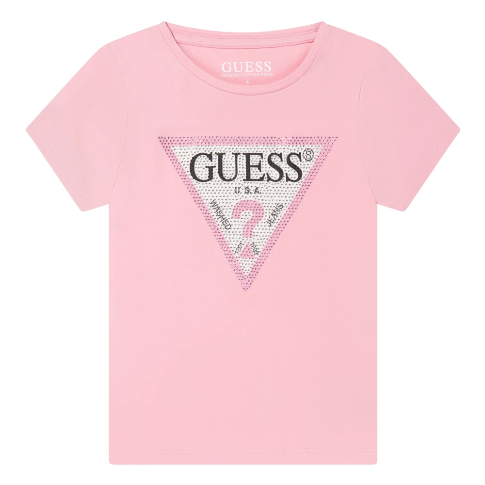 Guess Girls Pink Logo Print T-Shirt In Size 8 Y