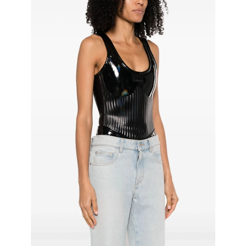 Mugler Zwarte Glanzende Stretch Top Black Dames