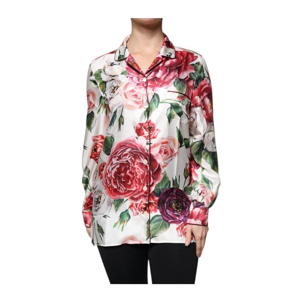 Dolce & Gabbana Women's Multicolor Shirts, Xs, Silk Floral Shirt Elegant Blouse