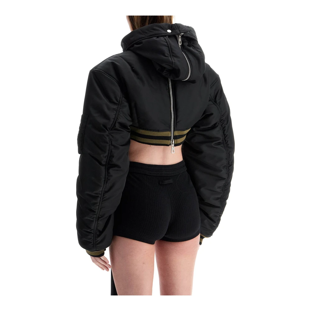 Jean Paul Gaultier Zwarte Nylon Gewatteerde Bomberjack met Capuchon Black Dames