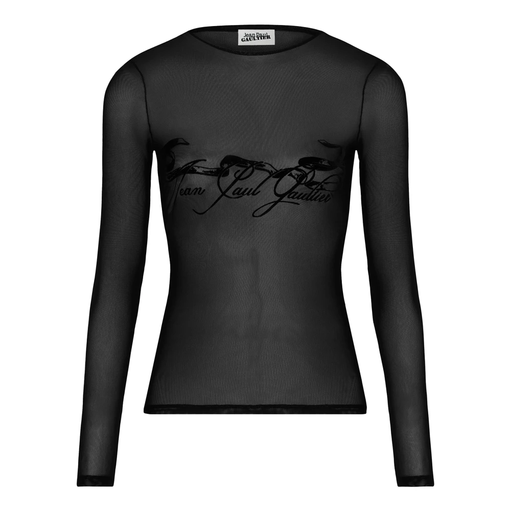 Jean Paul Gaultier Zwarte Top met Flocked Velvet Logo Black Dames