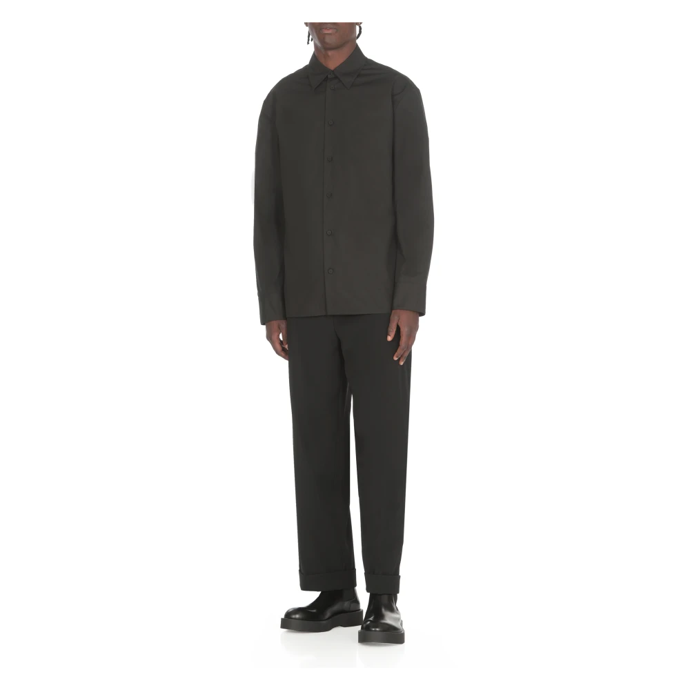 Jil Sander Zwarte Katoenen Overhemd Kraag Lange Mouwen Black Heren