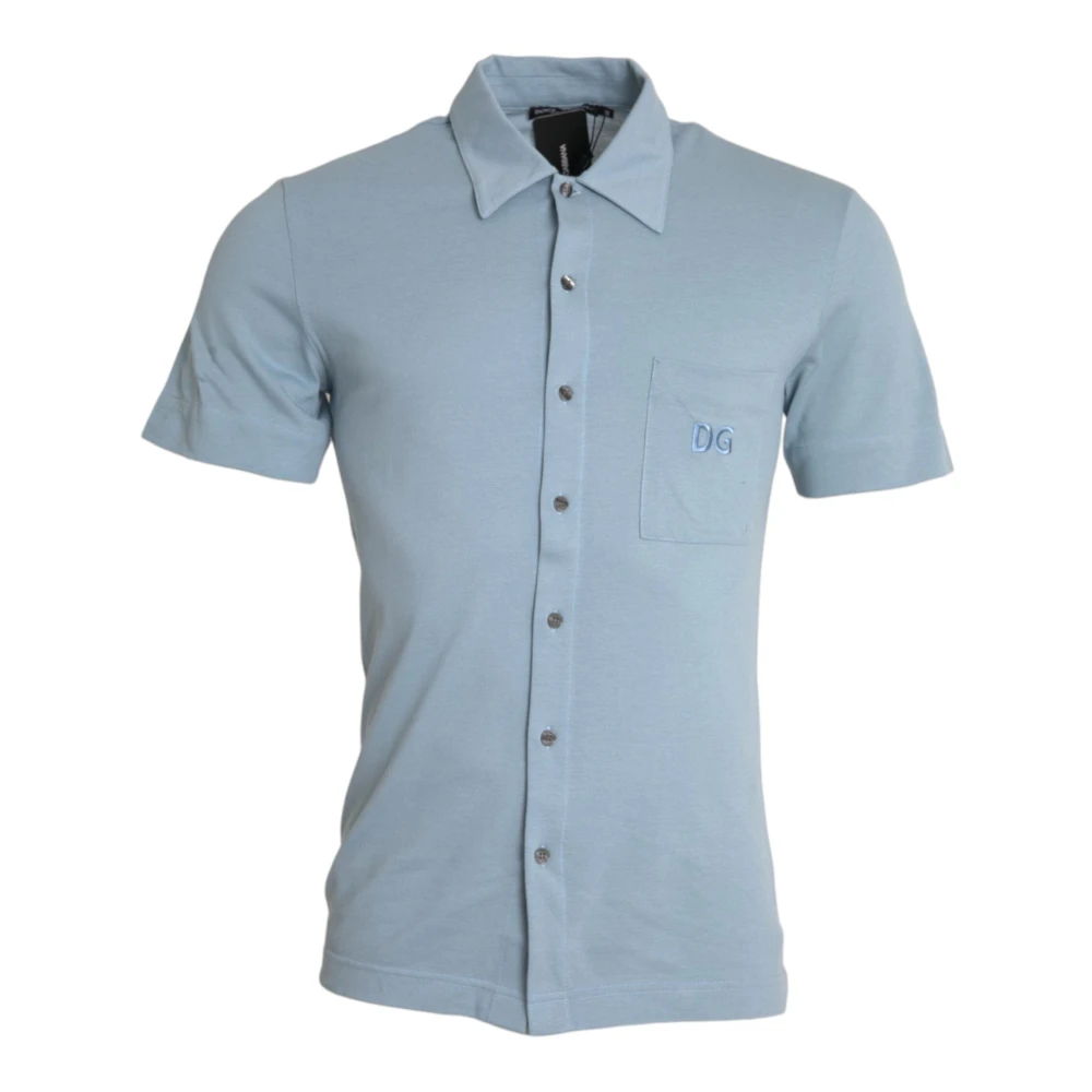 Dolce & Gabbana Blauw Logo Polo T-Shirt Katoen Kraag Blue Heren