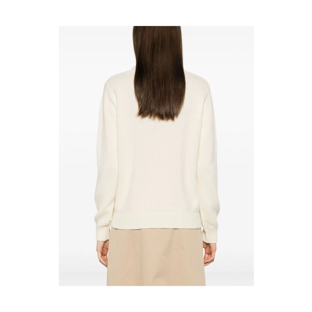 Kujten Witte Kasjmier Gebreide Crew Neck Sweater White Dames