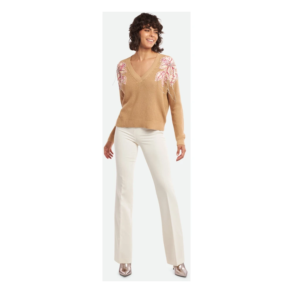 Twinset Beige Bloemen Top met Versiering Beige Dames