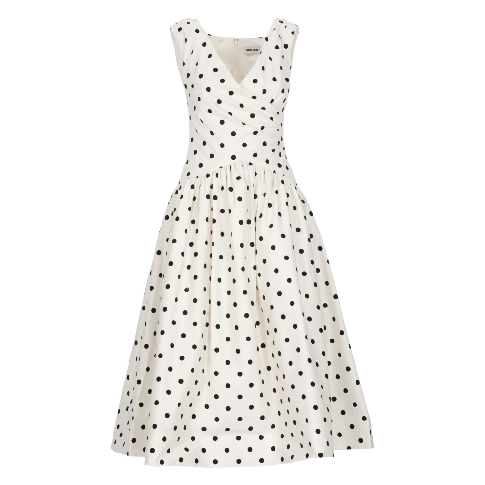 Self Portrait Women's Beige Polka Dot Cotton Midi Dress - Midi Dresses - 2XS - Dresses