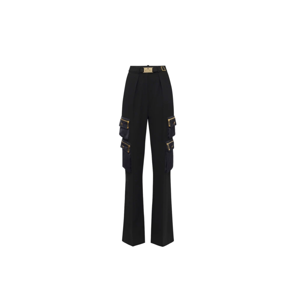 Elisabetta Franchi Zwarte rechte crêpe broek met zakken Black Dames
