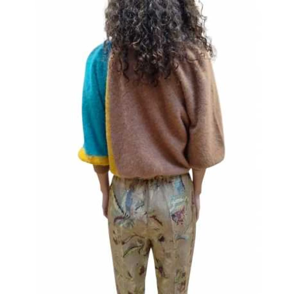 Mes Demoiselles Korte Zijden Vossen Trui Kameel Geel Turquoise Multicolor Dames