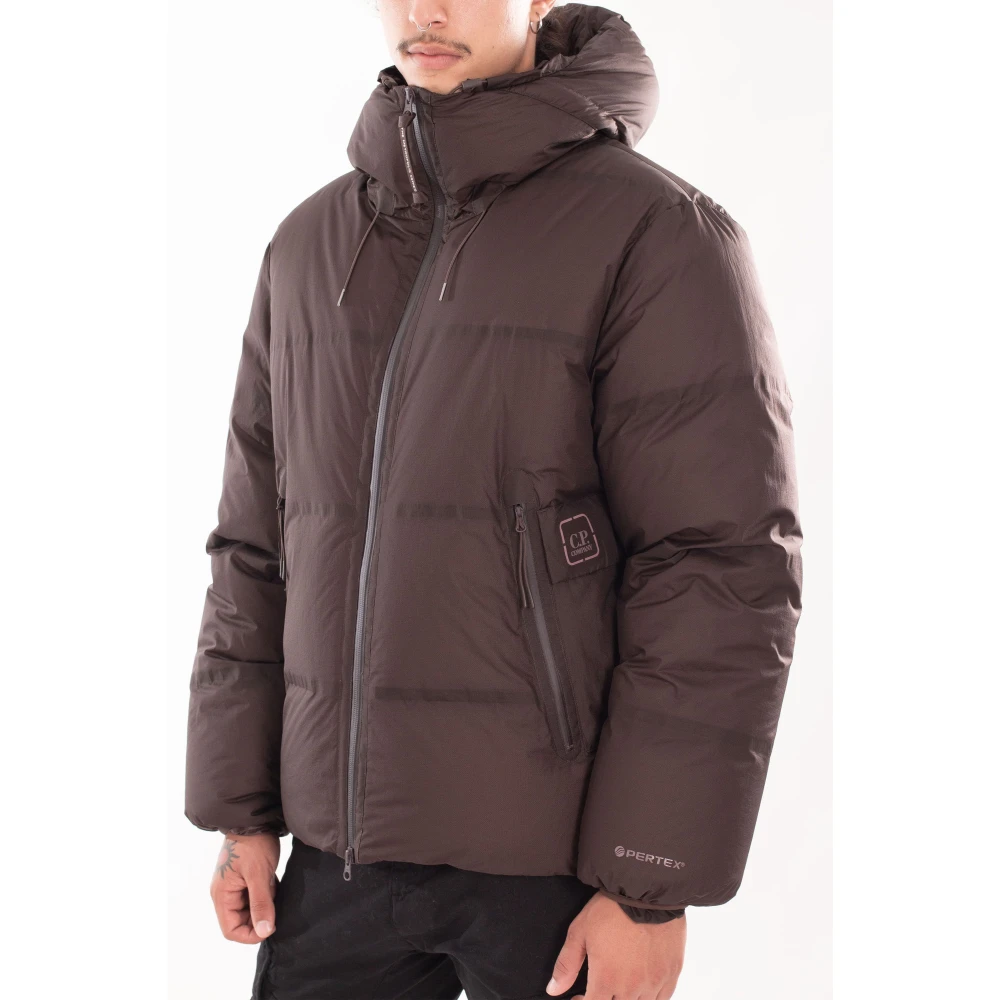 C.P. Company Gewatteerde jas met capuchon in Pertex-stijl Brown Heren