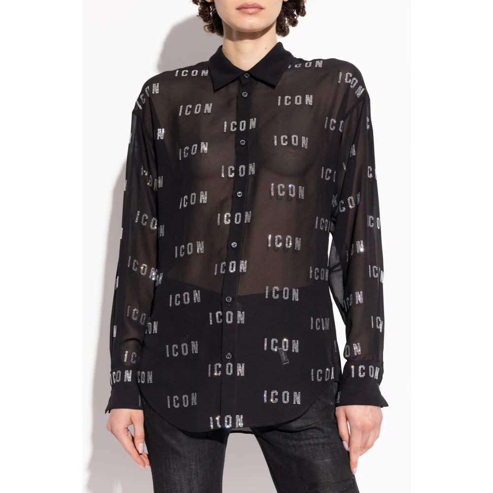 Dsquared2 Shirt met Logo Black Dames