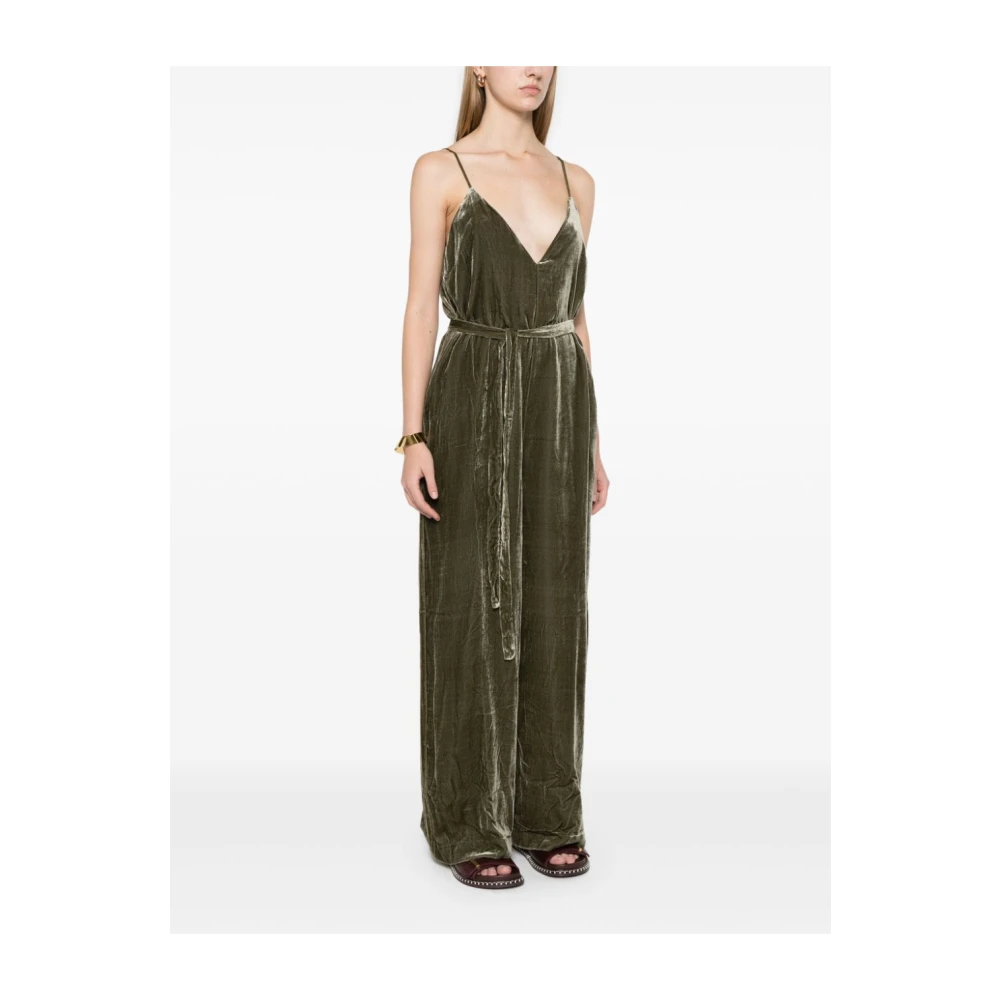 Gold Hawk Groene Velvet Palazzo Jurk met V-hals Green Dames