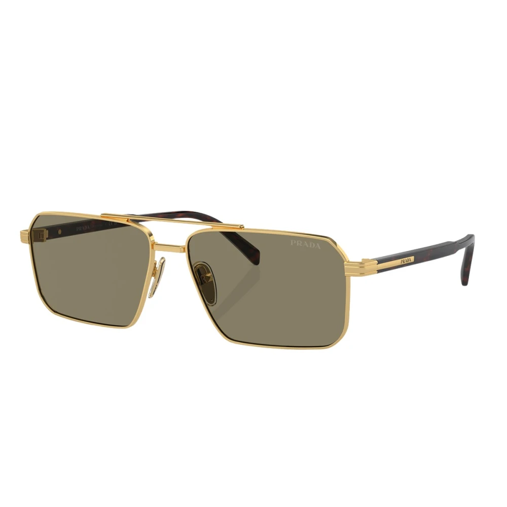 Prada Unisex Yellow Sunglasses,, Gold Metal Frame Brown Lens Sunglasses Medium