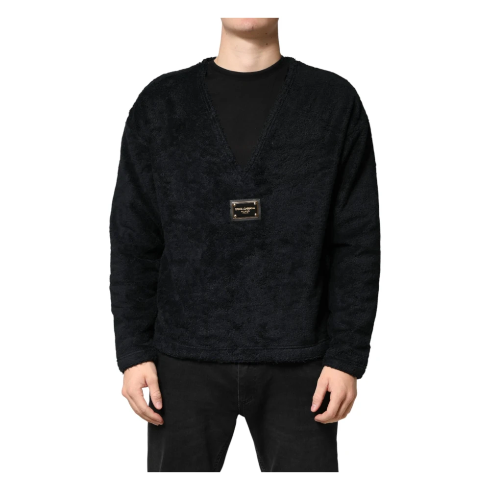 Dolce & Gabbana Black V-Neck Sweatshirt - Male - Sweatshirts - S - Sweatshirts & Hoodies