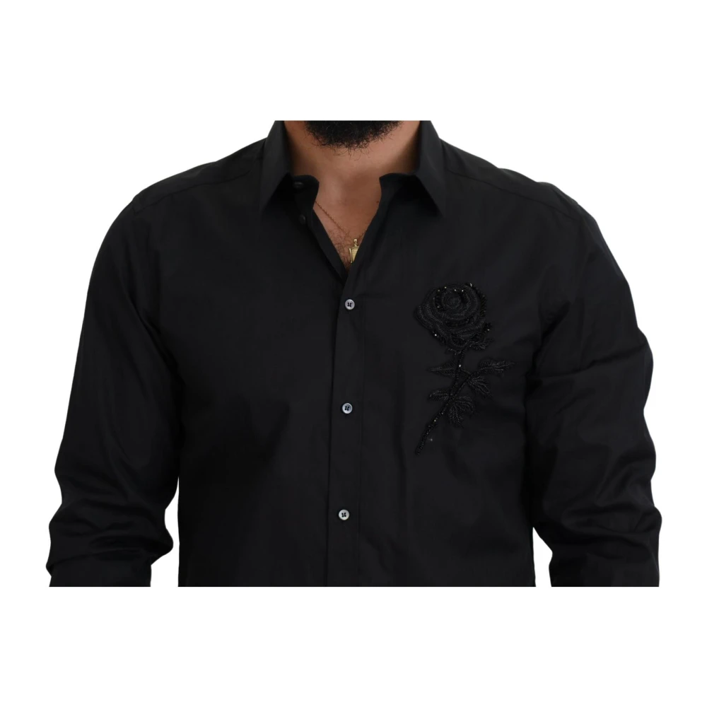 Dolce & Gabbana Zwart Overhemd met Rozenborduursel Black Heren