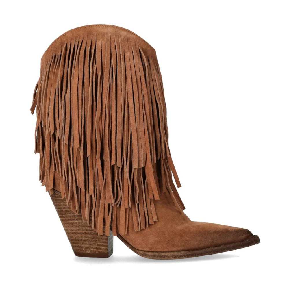 Elena Iachi Women's Brown Peggy Texan Boot With Fringes - Cowboy & Biker Boots - 3 Uk - Shoes