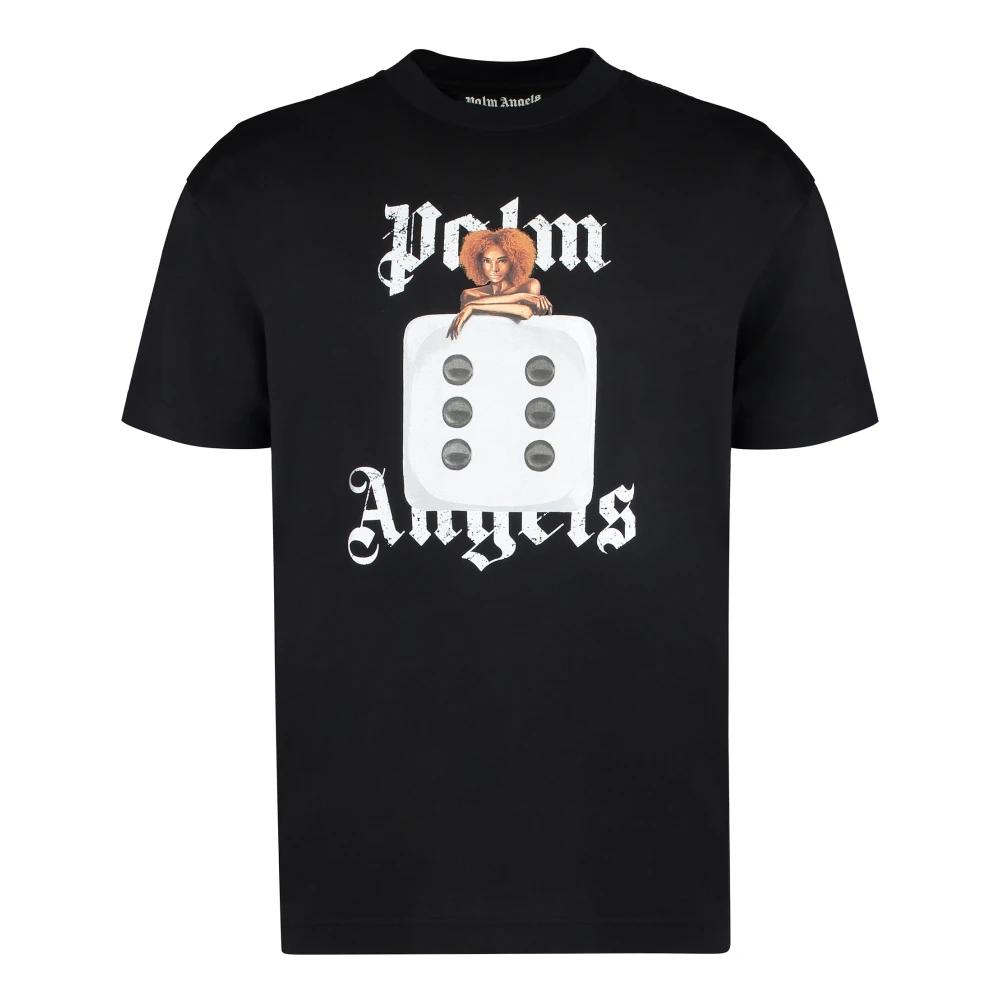 Palm Angels Pin Up Front Print Katoenen T-shirt Black Heren