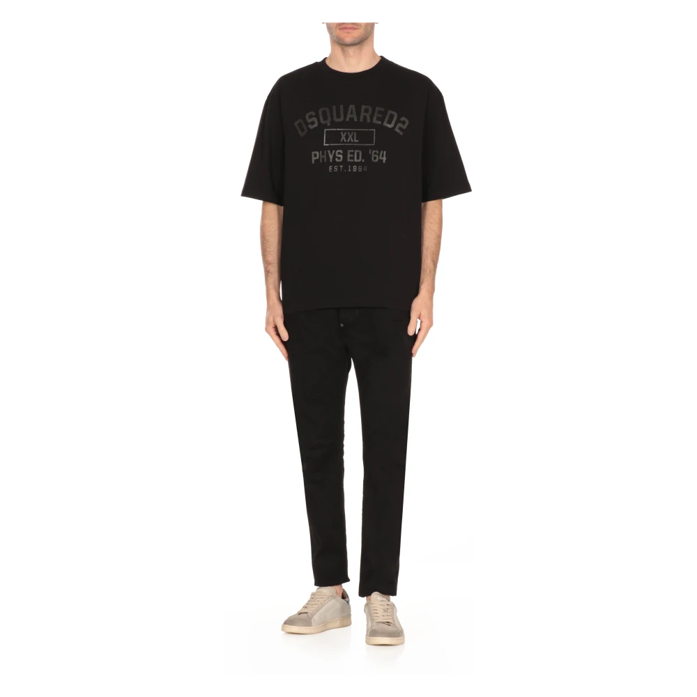 Dsquared2 Zwarte Katoenen T-shirt met Rubberen Logo Black Heren