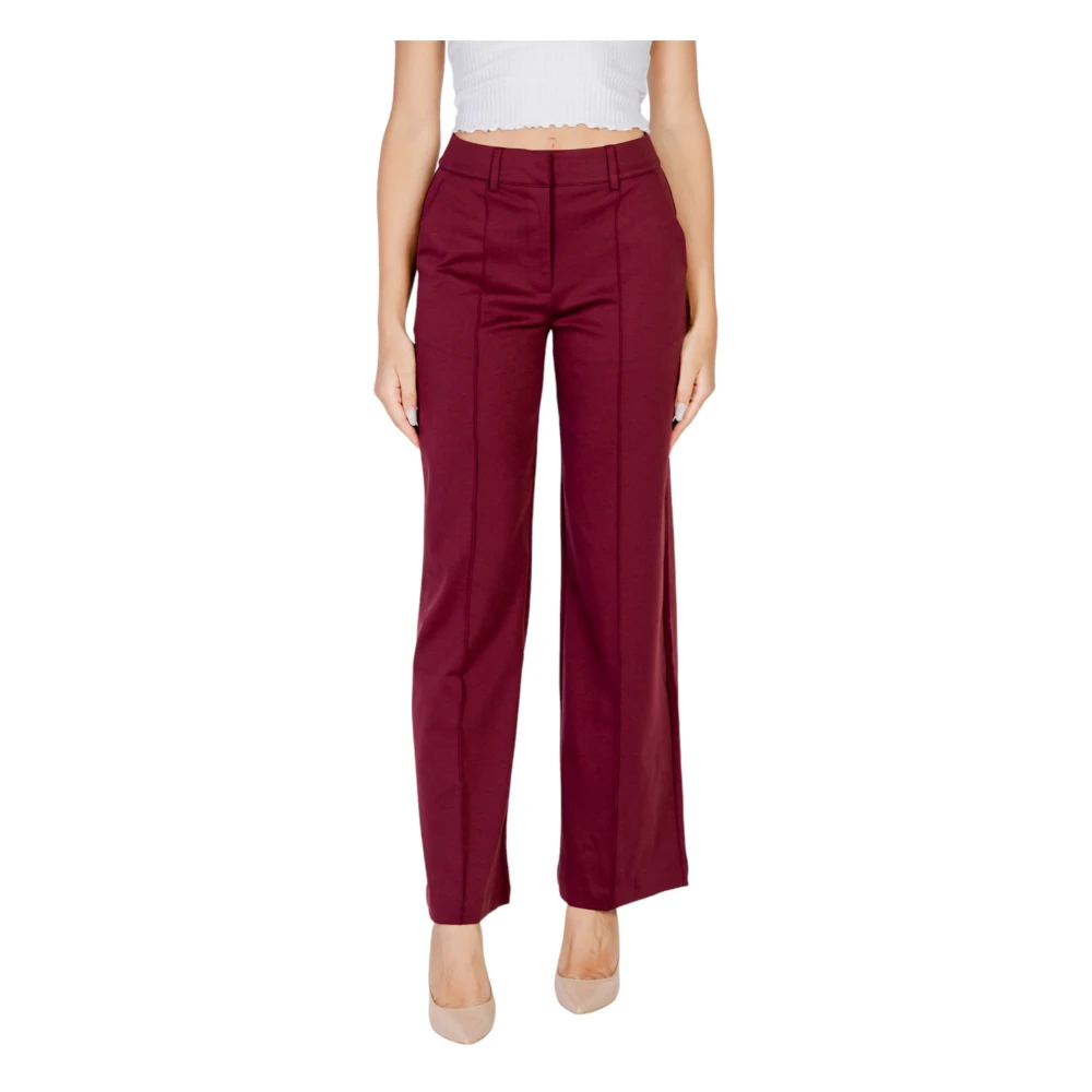 Ichi Women's Red Wide Trousers, S, Bordeaux Plain Trousers Zip Button Fastening