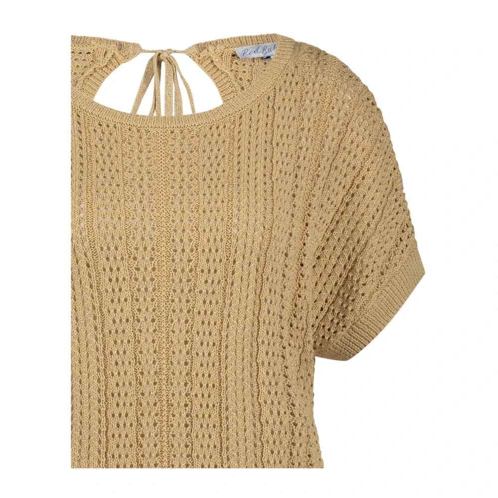 Red Button Glitter Gebreide Top met Korte Mouwen Brown Dames