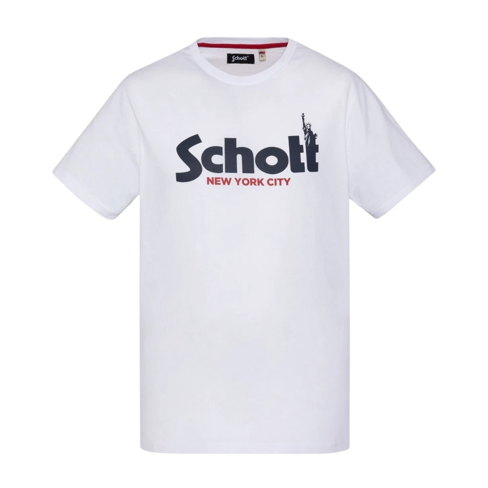 Schott NYC Katoen Logo TShirt Wit Ronde Hals White Heren