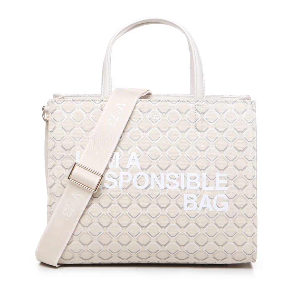 V73 Women's White Handbags, One Size, Geometric Print Eco-Friendly Shoulder Bag