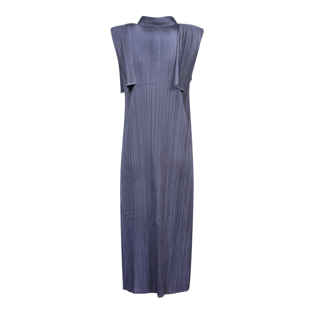 Issey Miyake Geplooide hoge kraag jurk blauw grijs Blue Dames