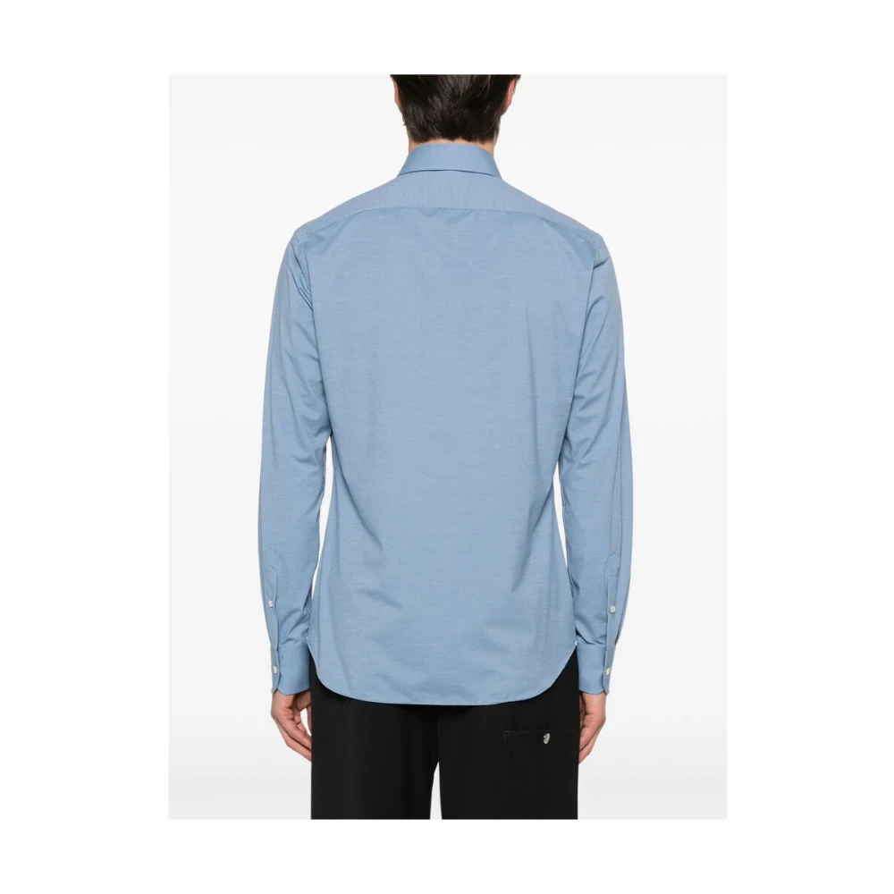 Xacus Blauwe Stretch Jersey Knoopshirt Blue Heren